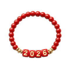 Obraz premium Red Bead Bracelet with Year 2026 for Celebrations and Special Occasions in Fashion and Jewelry Designs Transparent background or png