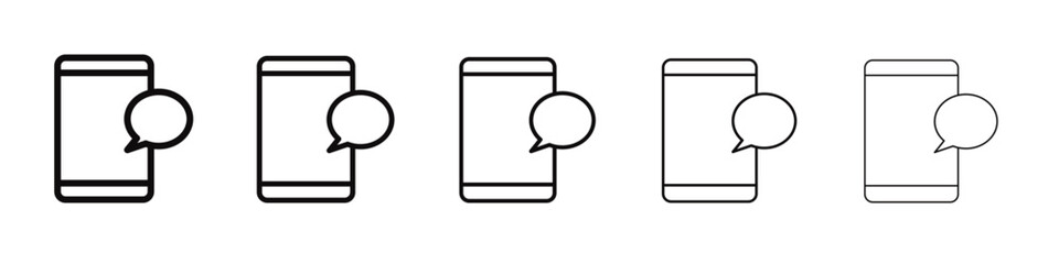 Chatting message on mobile phone icon black and white vector sign