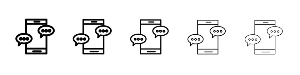 Chatting message on mobile phone icon black and white vector sign