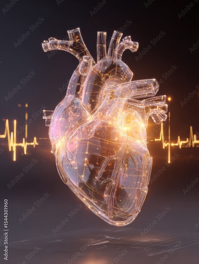 Aufkleber glowing abstract heart racing with vibrant pulse graph in a vast upper space