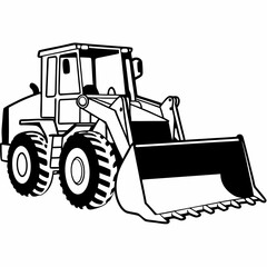 Naklejka premium An detailed front end loader outline in a black and white drawing, ready for construction work or project completion. generative AI