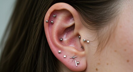 Dazzling ear piercings sparkle brightly