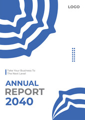 Annual report cover template in blue with abstract elements