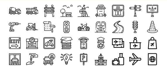 Black and White Icon Bundle 148 Transportation Construction and Travel Symbols