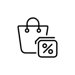 Icon of a shopping bag with handles and a percentage symbol on the side