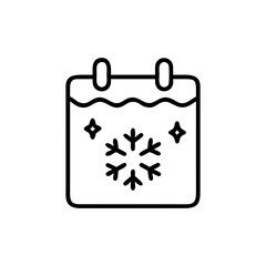 Outline of a calendar with snowflake and stars indicating winter season