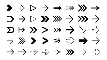 assorted arrow icons in diverse styles and directions including straight, curved, dotted, bold, thin, and decorative for design use