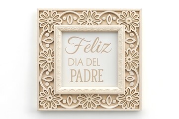 Ornate beige frame with feliz dia del padre message isolated on white background