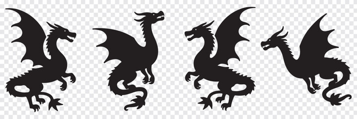 Dragon silhouette icon set. Vector of dragon silhouette. Black Dragon silhouette. mythology animal variety Design. EPS 10