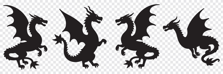 Fototapeta premium Dragon silhouette icon set. Vector of dragon silhouette. Black Dragon silhouette. mythology animal variety Design. EPS 10