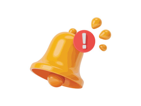 3d orange notification bell icon with exclamation mark alert and droplets on white background for reminders and warning messages