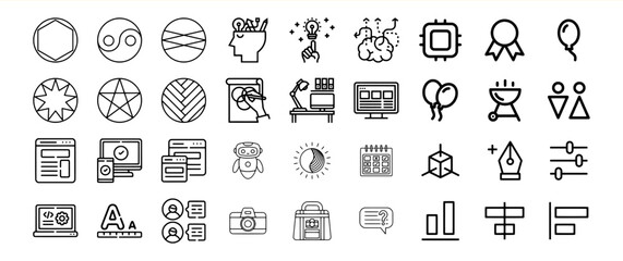 Black Line Icon Bundle 159 Diverse Symbols Collection of Web Design Development and Creativity