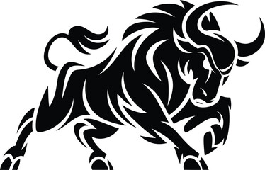 Naklejka premium Bull – Tribal Style Black and White Power Animal Vector Illustration