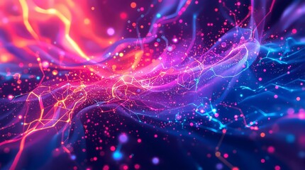 abstract background with glowing lines.Vibrant Abstract Futuristic Background with Glowing Lines and Particles.