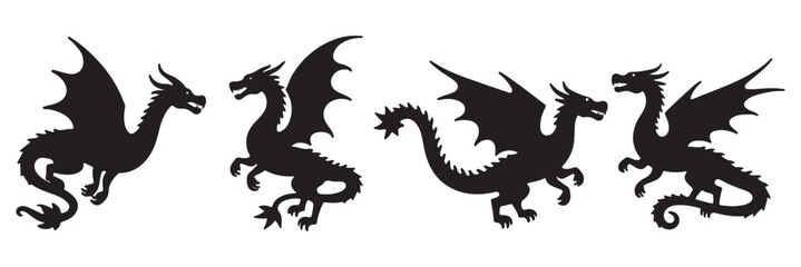 Dragon silhouette icon set. Vector of dragon silhouette. Black Dragon silhouette. mythology animal variety Design. EPS 10
