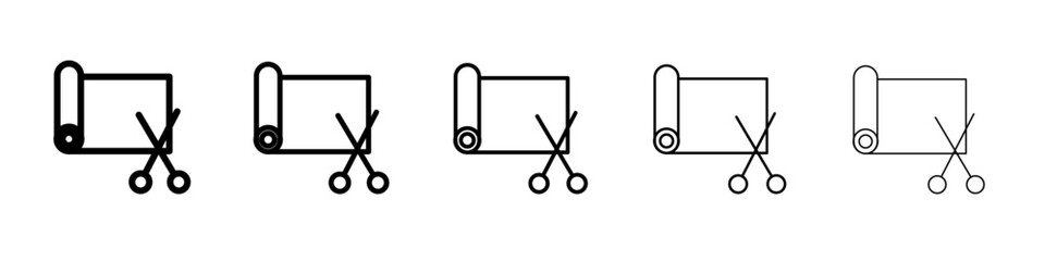 Cut roll of fabric icon black and white vector sign