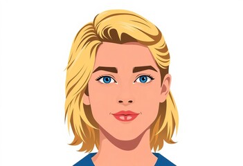 Flat vector illustration of a blond avatar face, European student, suitable for social media profile, illustration, casual