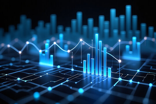 Abstract blue digital data visualization with charts and graphs - Powered by Adobe