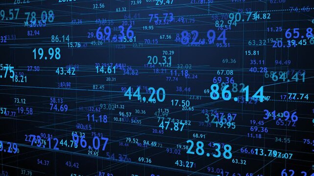Opening camera drifting over wireframe visualizing data showing numbers