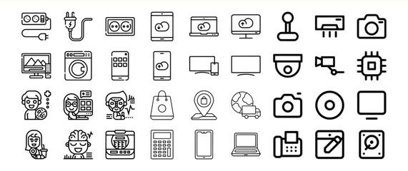 Black Outline Icons Collection Technology Gadgets Electronics