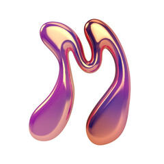 Letter m png holographic fluid chrome font transparent background