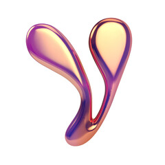 Letter v png holographic fluid chrome font transparent background