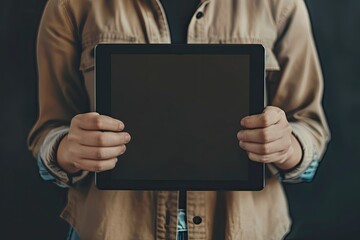High Definition Visual of Medium Shot Couple Holding a Tablet Mockup
