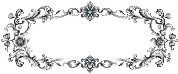 Fototapeta premium Intricate baroque floral border, vintage style engraved vector frame , illustration, Victorian