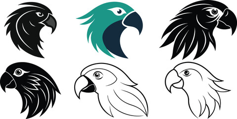 Parrot head silhouette Vector Illustration Bundle