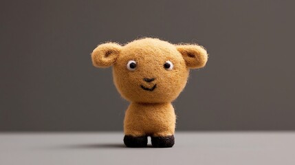A Small Stuffed Lamb Toy Standing on a Light Grey Surface