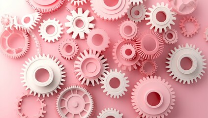Pink and white gears on a pink background