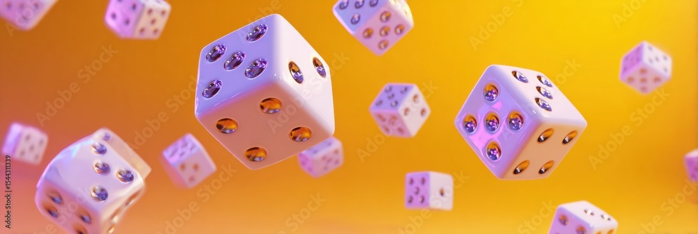 Poster Frozen Dice Caught Mid-Roll Against a Vibrant Background in a Slow Motion Capture That Showcases Their Playful Nature and Dynamic Movement