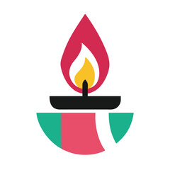 Abstract Red Teal Yellow Candle Flame Icon Friendship Symbol Design Graphic vector