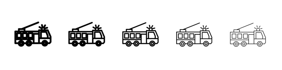 Fire truck icon black and white vector sign