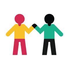Two Simple Cartoon Figures Holding Hands Red Yellow Green Colors Friendship Unity