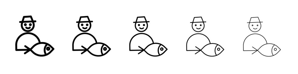 Fisherman with fish icon black and white vector sign