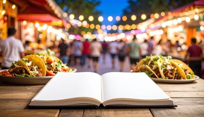 Open book on a market stall with fresh, colorful fruits, a natural concept for learning