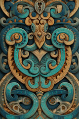 A vibrant Polynesian design with tiki and wave motifs