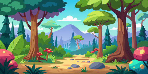 Vivid Forest Cartoon Landscape Gallery illustration- 