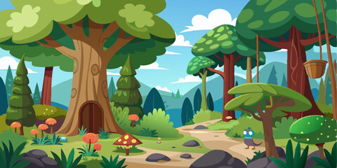 Cartoon Forest Landscape Scene