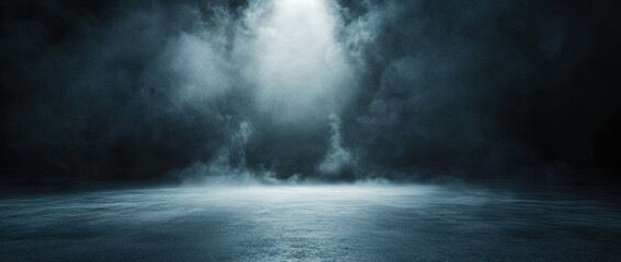 Dark, smoky, empty space with a spotlight