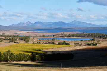 Beautiful view of Moulting Lagoon and Freycinet - Apslawn, Tasmania, Australia
