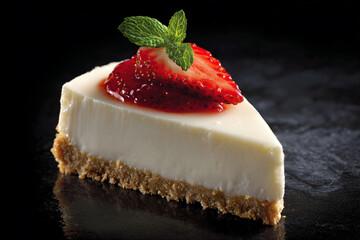a piece of cheesecake with a strawberry on top