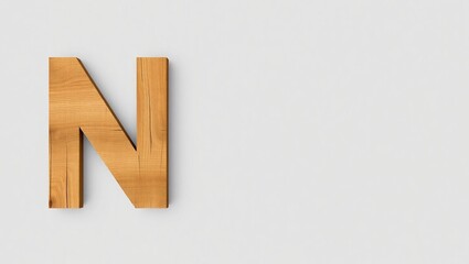 3D Capital Letter N Made from Dark Polished Beech Wood – Realistic Wooden Alphabet on Clean White Surface with Soft Shadow and Neutral Gradient Background for Minimalist Mockup or Typography Use