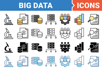 Big data banner icon set with multiple style collection.