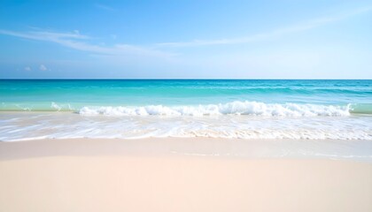 Minimal abstract wave pulses layered in soft motion across calm beach surface with pastel blue gradients and peaceful light