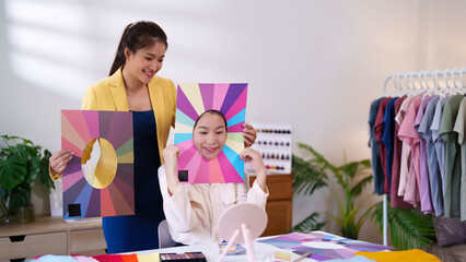 Personal Color Analysis by Asian Women Consulting Colors for a Young Client Finding the Best Hue...