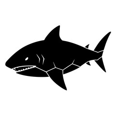 Obraz premium Geometric shark silhouette black and white illustration