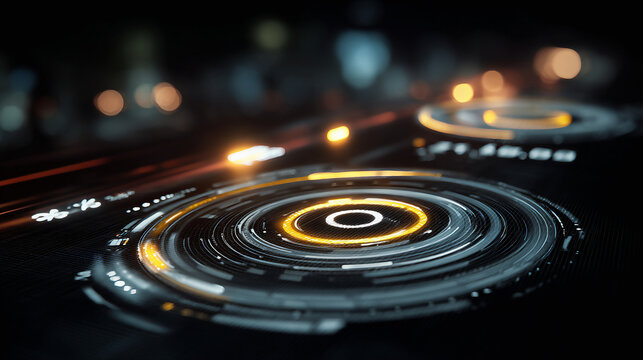 
A photo of a futuristic tokenomics chart with layered coin distribution graphics and glowing percentage rings in a digital interface during nighttime