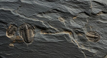 Ancient Trilobite Fossils Embedded in Dark Grey Shale Rock Paleontology Specimen